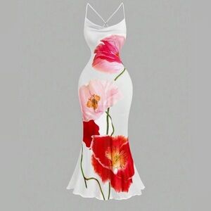 NWOT VCAY Floral Print Maxi Dress Multicolor Beach Vacation Resort Outfit M (6)